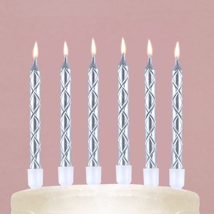 Свечи для торта, серебро, 12 шт., 11 х 0,5 см Свечи для торта, серебро, 12 шт., 11 х 0,5 см