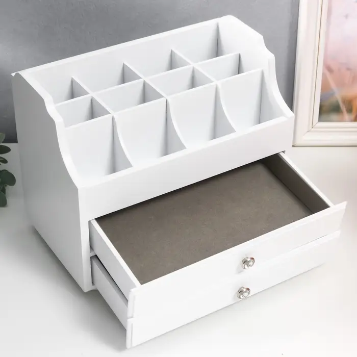 Шкатулка для украшений, косметики дерево, 2 ящика, белая, с ящичками, 26&times;16.5&times;21.7 см