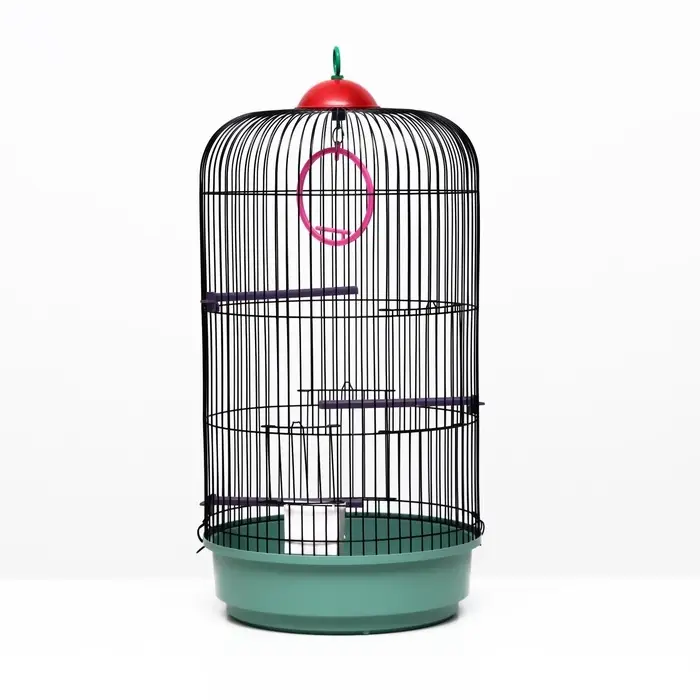 Клетка для птиц, 33&times;77 см, круглая, трехярусная сварная, малый поддон, МИКС