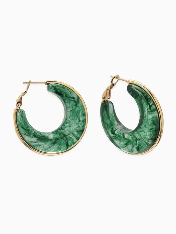 Серьги-кольца акрил Серьги-кольца акрил "Тренд", цвет изумрудный в золоте