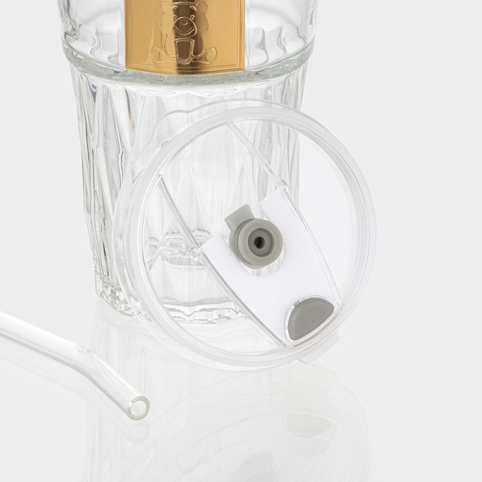 Стакан стеклянный с крышкой и трубочкой «Крона», 400 мл Стакан стеклянный с крышкой и трубочкой «Крона», 400 мл