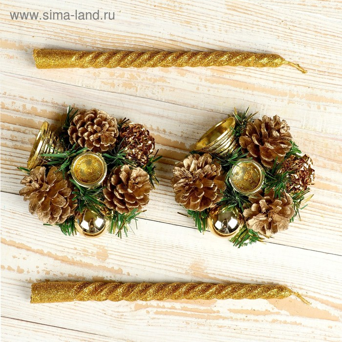 Свеча новогодняя с подсвечником Свеча новогодняя с подсвечником "Мерцание" (набор 4 шт) 5х15х21 см, золото