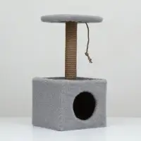 Домик для животных с когтеточкой, 32&times;32&times;64 см, с полкой, джут, серый