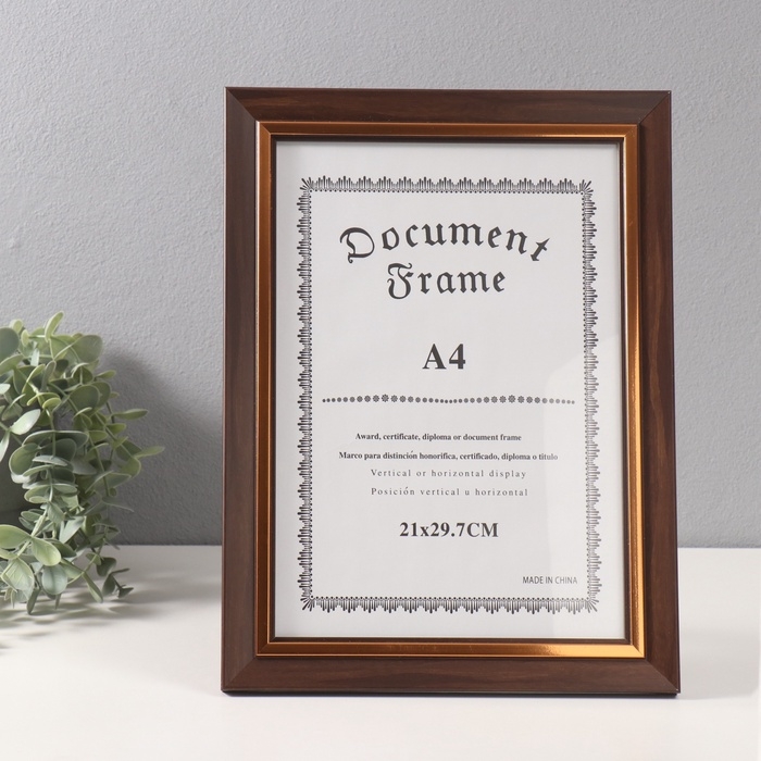 Фоторамка пластик формат А4 Фоторамка пластик формат А4 "Вайолетт" коричневая с золотой полосой 1,5х25,4х34 см