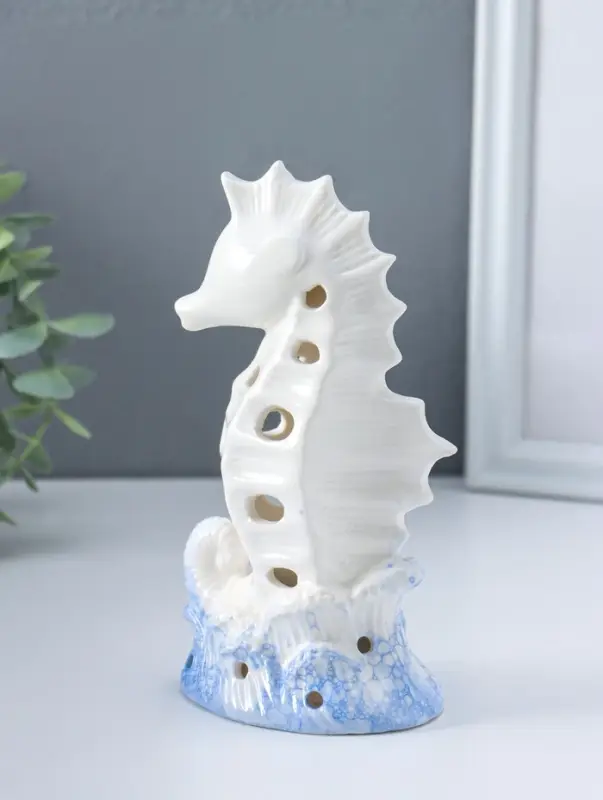 Сувенир керамика свет "Морской конёк" бело-синий 6,5х8,5х16,5 см