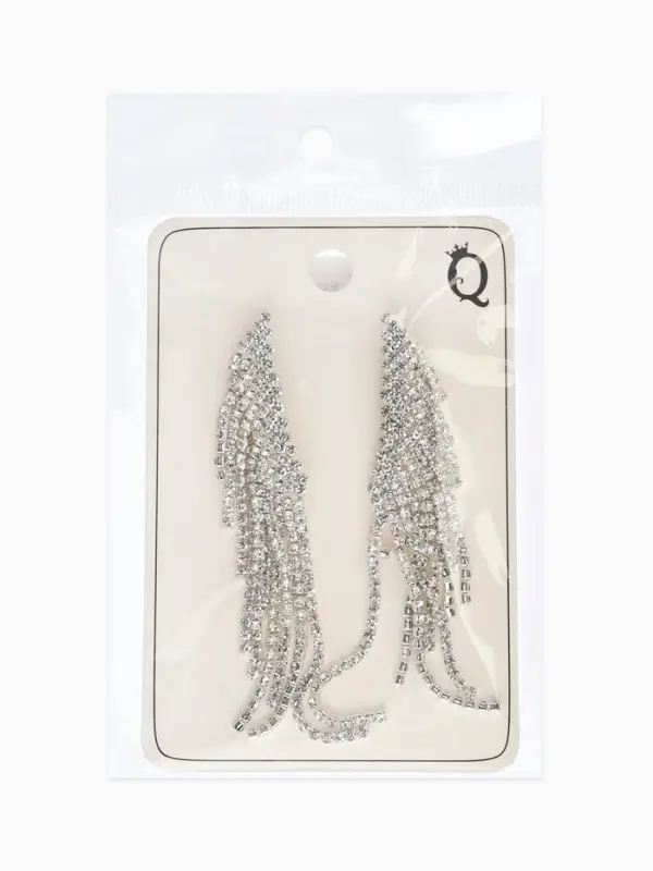 Серьги висячие со стразами &laquo;Вечное сияние&raquo;, крылья, белые в серебре