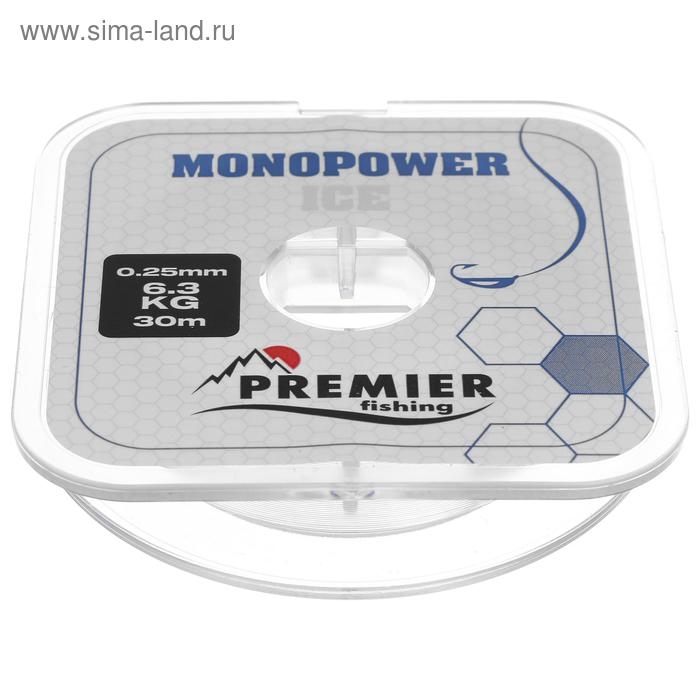 Леска PREMIER fishing MONOPOWER ICE, диаметр 0.25 мм, тест 6.3 кг, 30 м, нейлон, прозрачная Леска PREMIER fishing MONOPOWER ICE, диаметр 0.25 мм, тест 6.3 кг, 30 м, нейлон, прозрачная