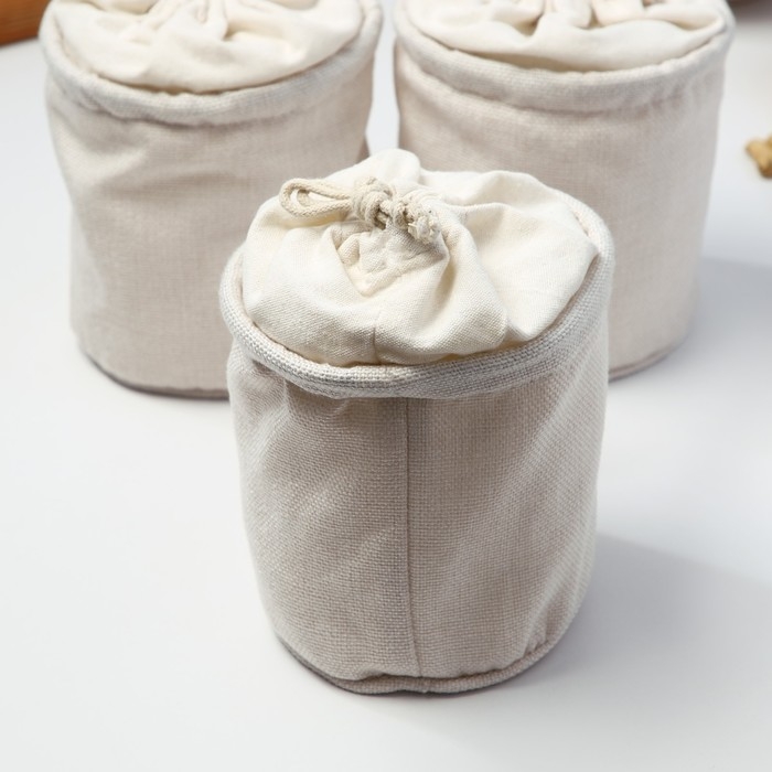 Мешки для хранения сыпучих продуктов, набор 3 шт, лён, 15×13 см, бежевый