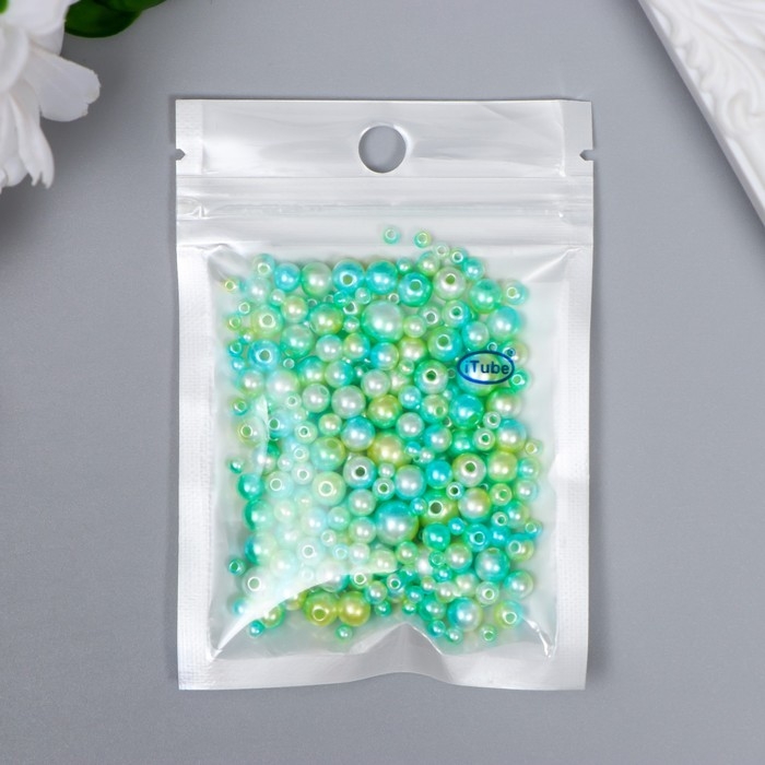 Бусины для творчества пластик Бусины для творчества пластик "Круглые. Градиент. Русалка зелень" d=3-8 мм, набор 10 гр