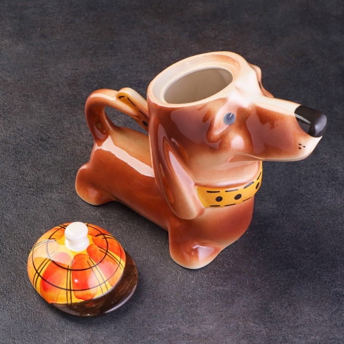 Чайник гжель «Такса Мотя», бело-синий,керамика, Чайник гжель «Такса Мотя», бело-синий,керамика,