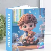 Фотоальбом на 80 фото 10х15 см "Мальчик с мишкой и пузырьки" в коробке 5х19х22,8 см