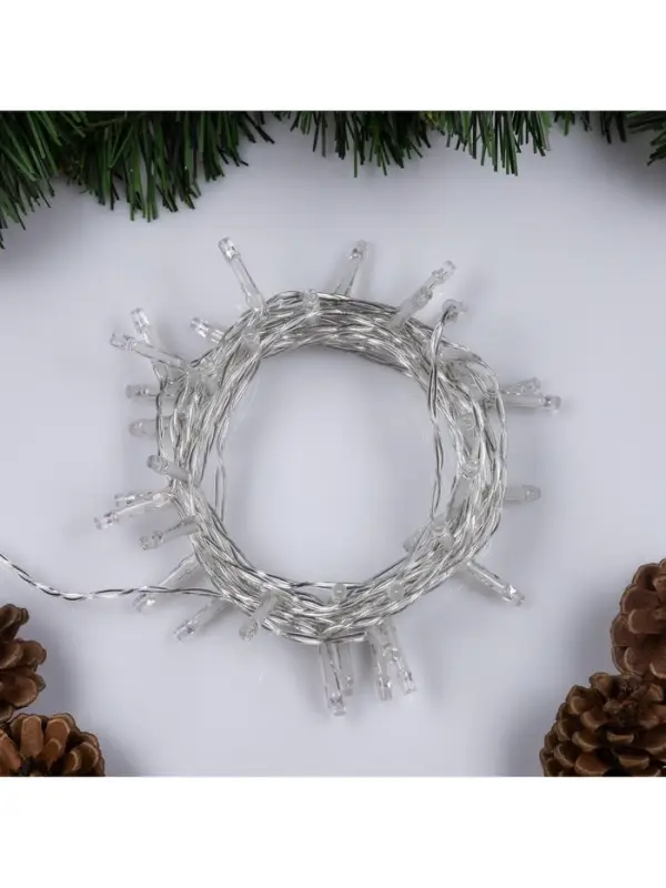 Гирлянда &laquo;Нить&raquo; 4 м, IP20, прозрачная нить, 40 LED, 2 режима, батарейки AAх3 (нет в комплекте), свечение аквамарин