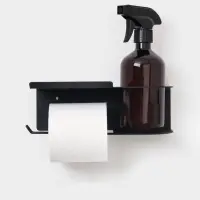 Держатель для туалетной бумаги с полочкой с отверстием для освежителя, чёрный
