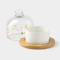 Икорница &laquo;Марбл&raquo;, 150 мл, d=8 см, с подставкой и крышкой, керамика