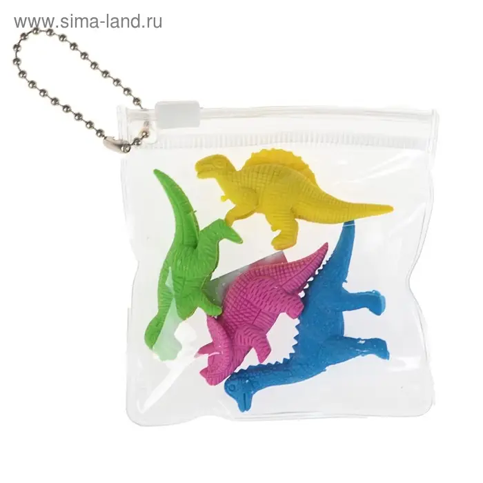 Набор ластиков фигурных 4 штуки Набор ластиков фигурных 4 штуки "Динозавры" в пакете на зип-молнии (штрихкод на штуке) МИКС