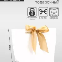 Пакет подарочный ламинированный, с лентой &laquo;Белый&raquo;, горизонтальный, 19&times;20&times;9 см