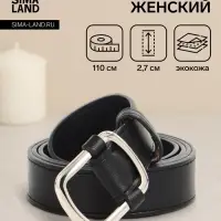 Ремень женский, 110&times;2.7 см, пряжка-затяжка металл, серебристая, чёрный