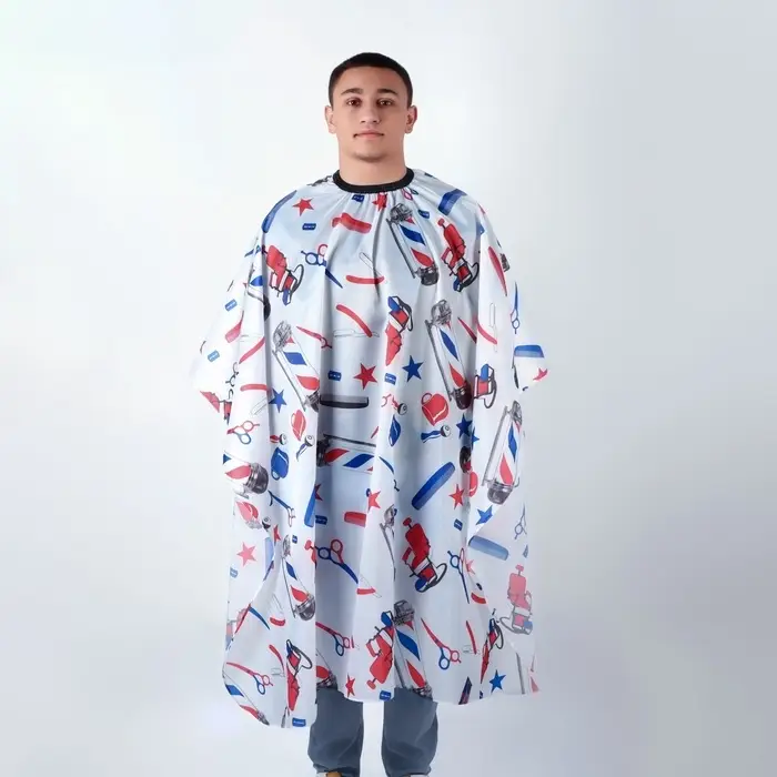 Пеньюар парикмахерский, белый, синий, красный
