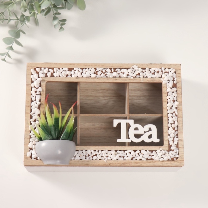 Шкатулка дерево с делениями "Чай. Кактус в горшочке" 16х23,5х9,5 см