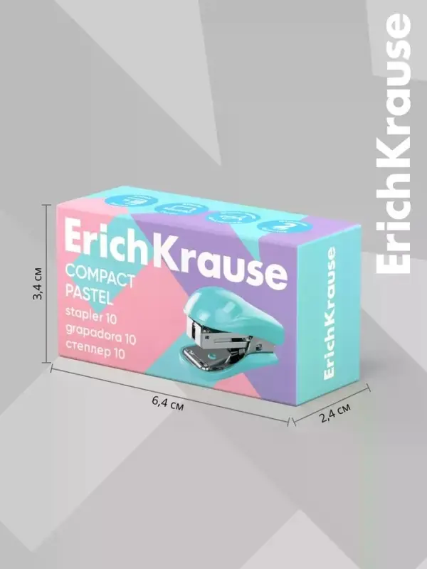 Степлер ErichKrause Compact Pastel, Mini №10, 15 листов, МИКС