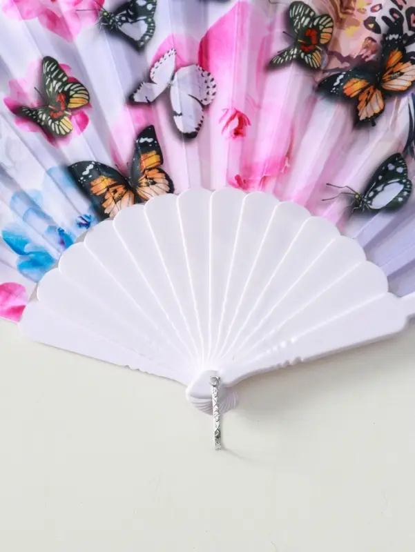 Веер пластик, текстиль Веер пластик, текстиль "Бабочки и цветы на леопарде" МИКС 23 см