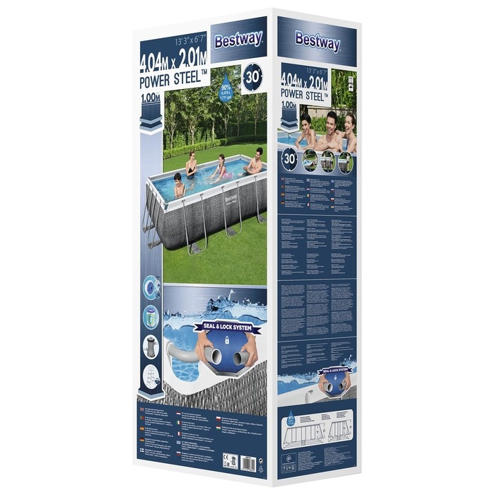 Бассейн каркасный Bestway Power Steel 56721, 404×201×100 см, фильтр-насос, лестница, прямоугольный Бассейн каркасный Bestway Power Steel 56721, 404×201×100 см, фильтр-насос, лестница, прямоугольный