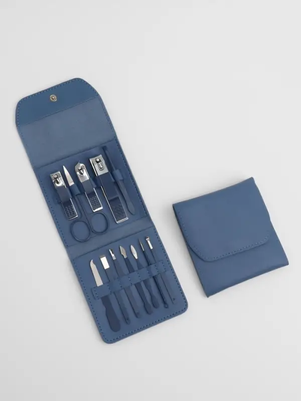 Набор маникюрный, 12 предметов, в футляре, синий