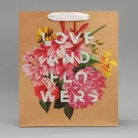 Пакет подарочный крафтовый, упаковка, Love and flowers, 23&times;27&times;11.5 см