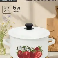 Кастрюля эмалированная, 5 л, d=23.5 см, с крышкой, белая