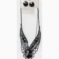 Набор 2 предмета: серьги, колье &laquo;Вернисаж&raquo;, круг ажурный, чёрный, 35 см