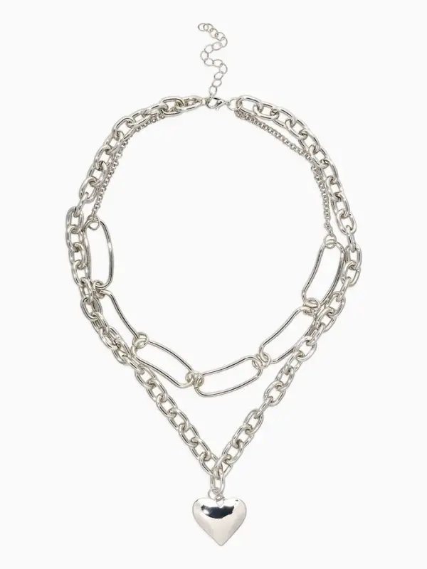 Цепь "Сердце" железо (набор 2шт) , 32/40см, цвет серебро