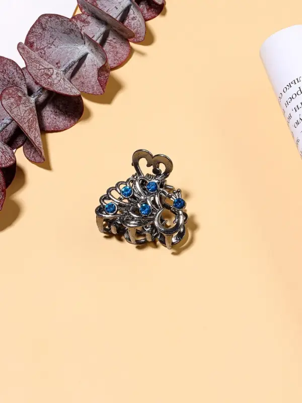 Крабик для волос &laquo;Синий туман&raquo;, павлин, 2.5 см, серебристый