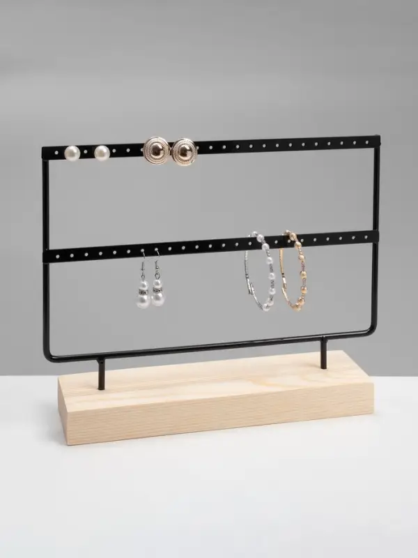 Подставка под серьги QF, 2 яруса, на 24 пары серёг, 27&times;7&times;20 см, чёрная