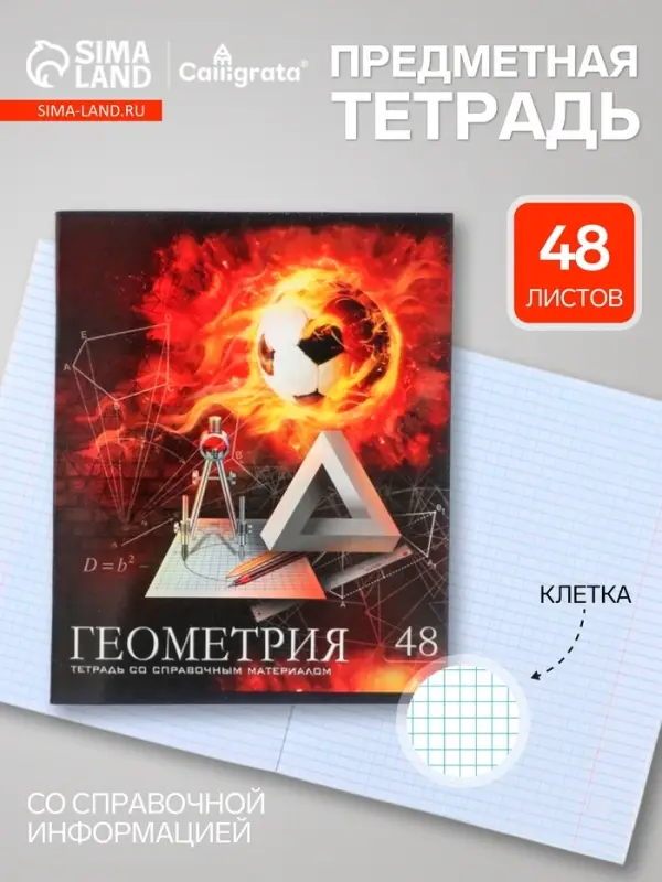 Предметная тетрадь по геометрии Calligrata &laquo;Футбол&raquo;, 48 листов, в клетку, со справочным материалом, обложка из мелованного картона