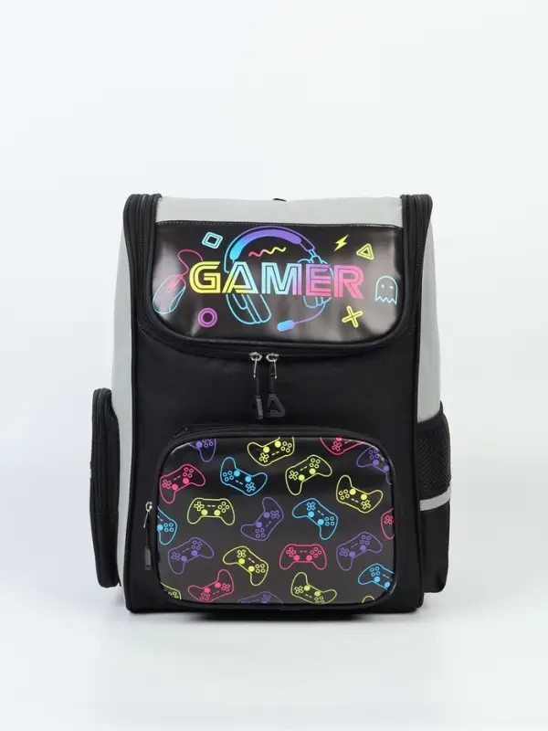 Ранец с эргономичной спинкой квадратный с доп. элементами "Gamer"