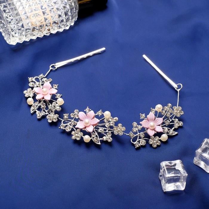 Аксессуар для волос  Аксессуар для волос "Моника" (на невидимках) сиреневые цветы, 20 см, серебро