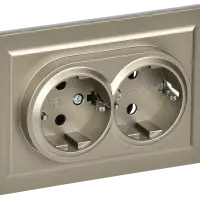 BRITE Розетка двойная с заземлением без защитных шторок 16А в сборе РС12-3-БрШ шампань
