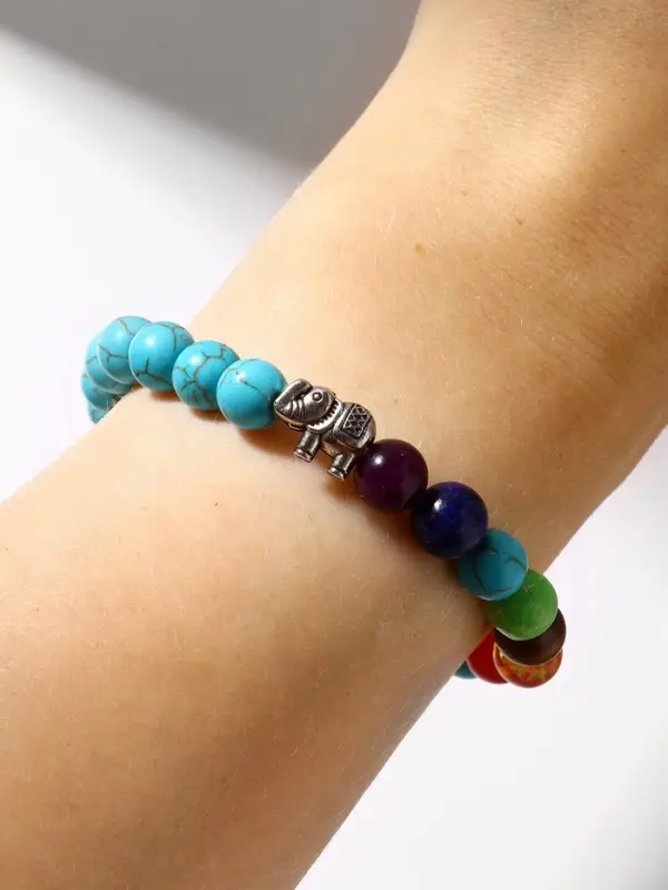 Браслет из бусин &laquo;Ассорти. Бирюза и Планеты&raquo;, d=7, голубой, разноцветный