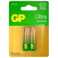 Батарейка алкалиновая GP Ultra, AA, LR6-2BL, 1.5 В, блистер, 2 шт.