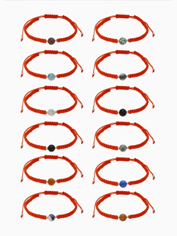 Браслет-оберег «Красная нить» шар №8 (неделимая фасовка 12 шт., цена за шт.), цветной в серебре