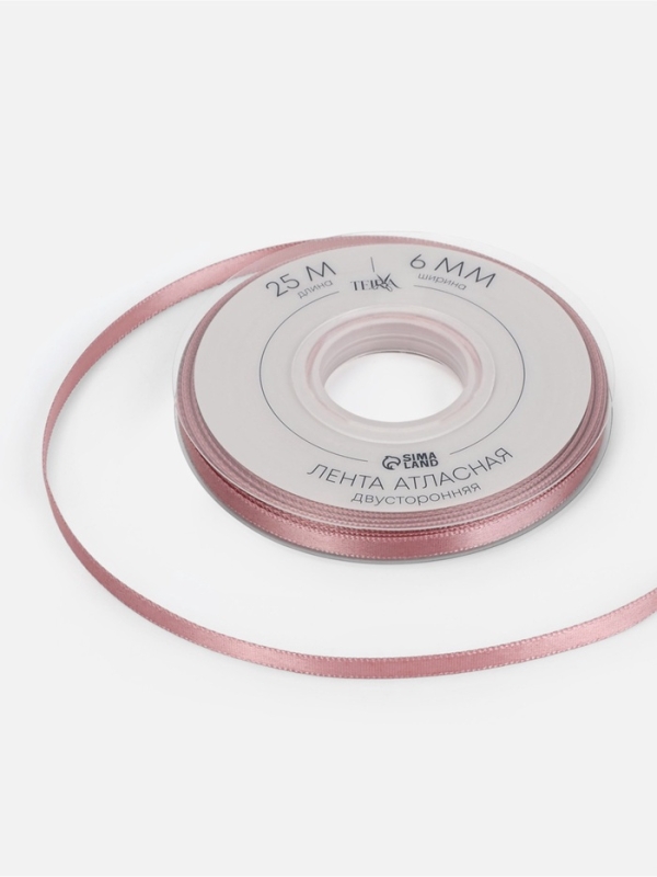 Лента атласная двухсторонняя №164 6мм*25±1м пудровый TR