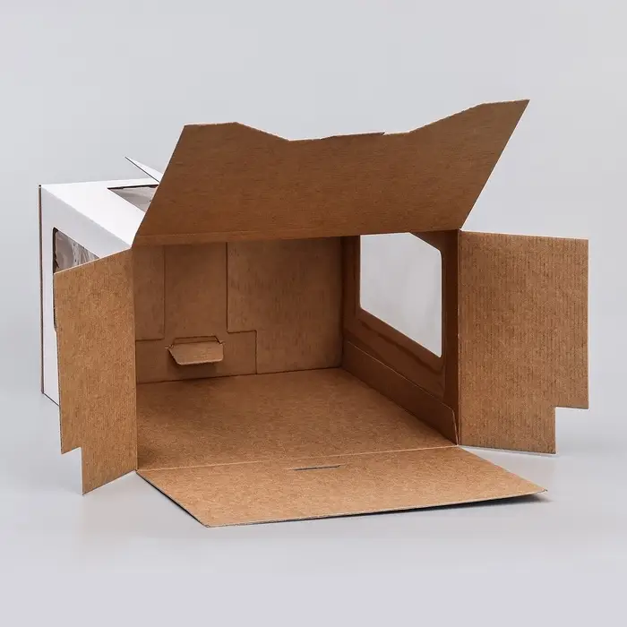 Коробка под торт 2 окна, с ручками, белая, 30&times;30&times;20 см