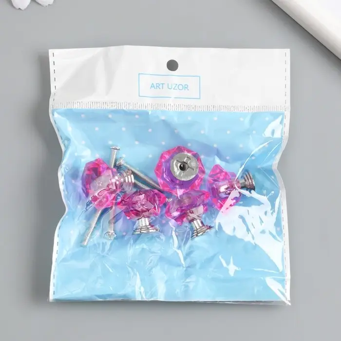 Ручка для шкатулки металл Ручка для шкатулки металл "Кристалл розовый" серебро 2,6х2,6х2,4 см