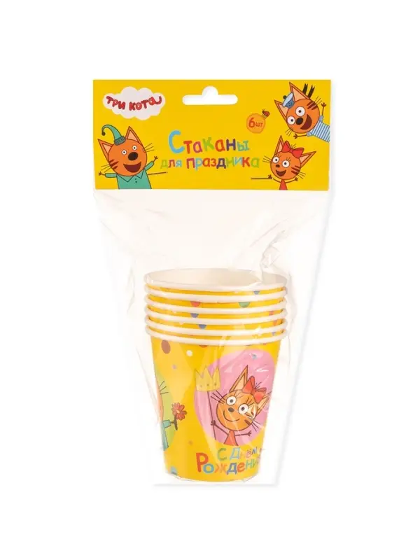 Стаканы  "Три Кота, Яркий праздник" 6 шт.(250 мл)