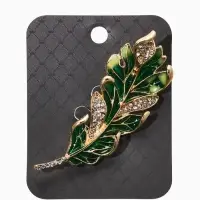 Брошь "Перо" прозрачное, цвет зелёно-белый в золоте