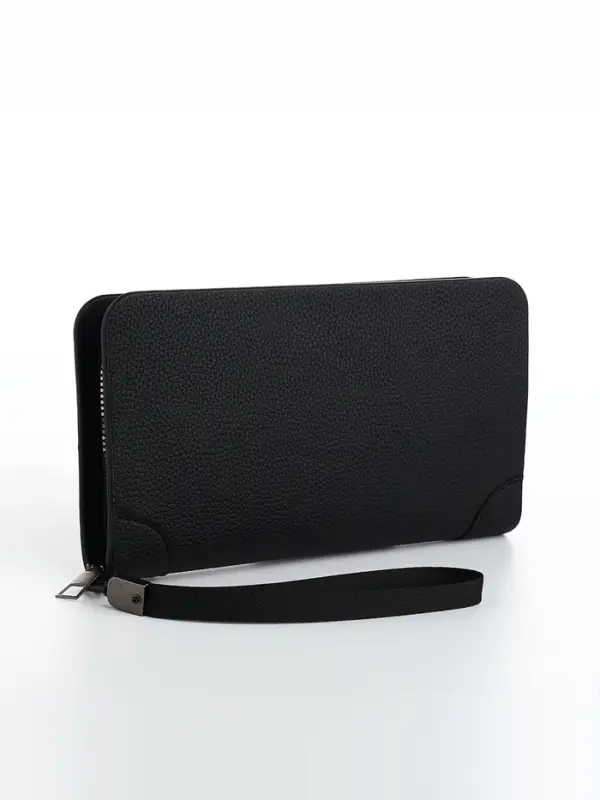 Портмоне мужское, с ручкой, на молнии, отдел для карт, монет, чёрное