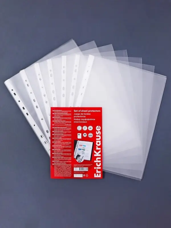 Файл - вкладыш ErichKrause Glossy Clear, А4, 60 мкм, глянцевый, вертикальный, 100 штук