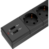 Сетевой фильтр Buro BU-SP1.8_USB_2A-B 1.8м (6 розеток) черный