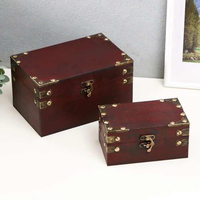 Шкатулка дерево сундучок Шкатулка дерево сундучок "С уголками" набор 2 шт 15х9х7,5 20х11,5х13 см