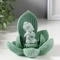 Сувенир полистоун "Лотос и Будда" зелёный 12,5х12,5х11 см